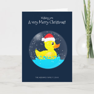 Carte Un canard en caoutchouc de Noël très joyeux dans u