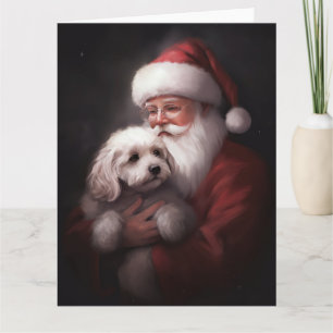 Carte Un caniche au Père Noël Festif