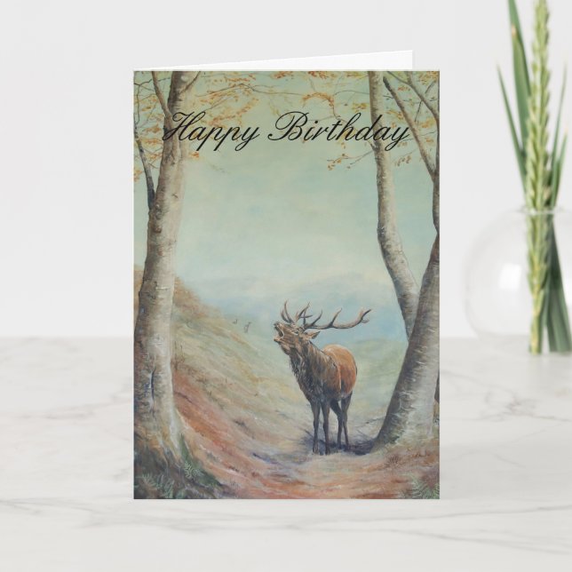 Carte Un cerf de cerf rouge, Joyeux anniversaire. (Devant)