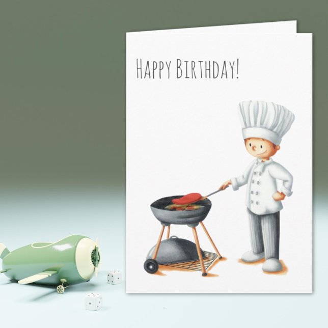 Carte Un chef illustré fait un barbecue Anniversaire (Illustrated Chef Man Doing a Barbecue Birthday Card )