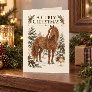 Carte Un cheval American Bashkir Curly à Noël en aquarel