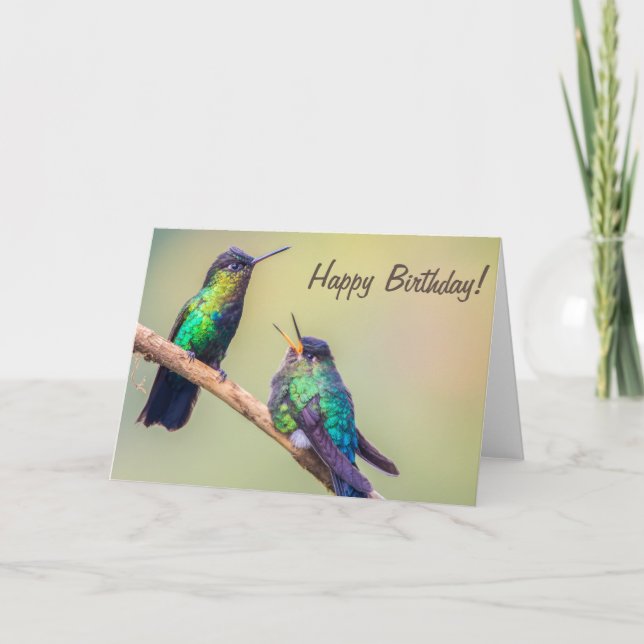 Carte Un couple de colibris parle d'un joyeux anniversai (Devant)