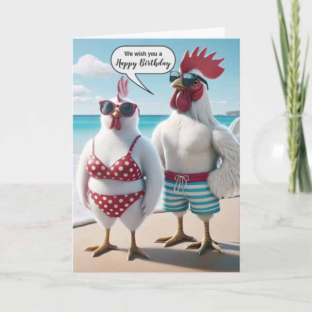 Carte Un couple de poulets heureux anniversaire (Devant)