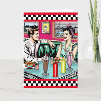 Carte Un couple des années 1950 à Diner Joyeux anniversa