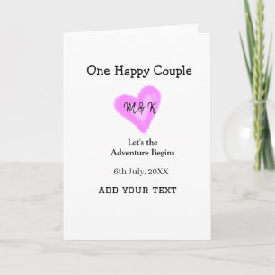 CARTE UN COUPLE HEUREUX CŒUR ROSE MARIAGE NOM DATE