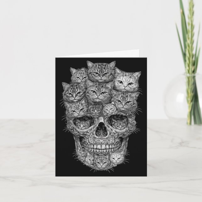 Carte Un crâne mais chats chat squelette halloween chat (Devant)