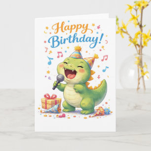 Carte Un dinosaure amusant qui chante joyeux anniversair