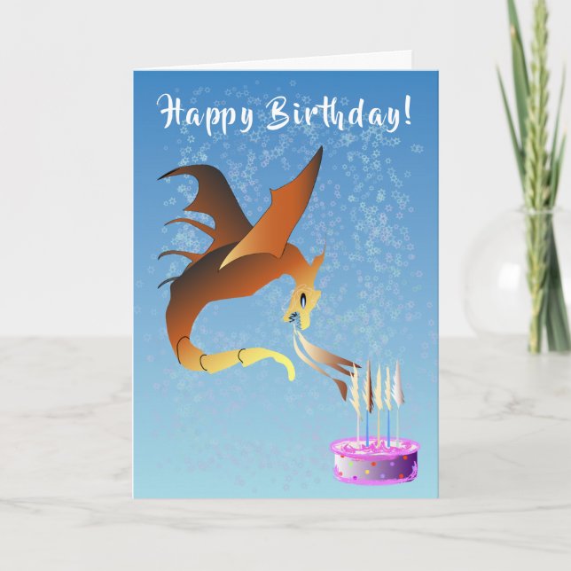 Carte Un dragon mignon soufflant des bougies d'anniversa (Devant)