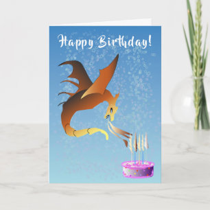 Carte Un dragon mignon soufflant des bougies d'anniversa
