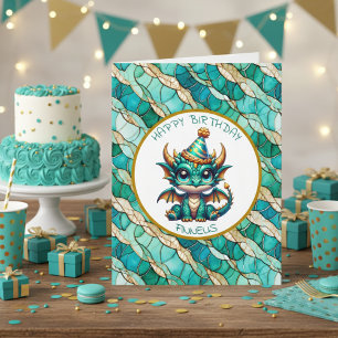 Carte Un dragon Turquoise et d'or Personnalisé pour l'an