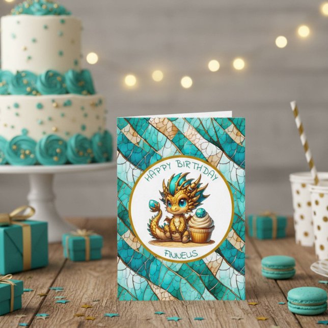 Carte Un dragon Turquoise et d'or Personnalisé pour l'an (Créateur téléchargé)
