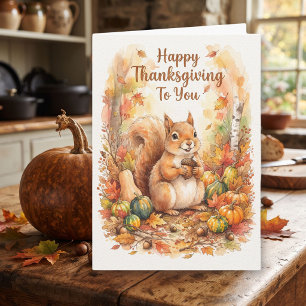 Carte Un écureuil de Thanksgiving sucré à l'aquarelle
