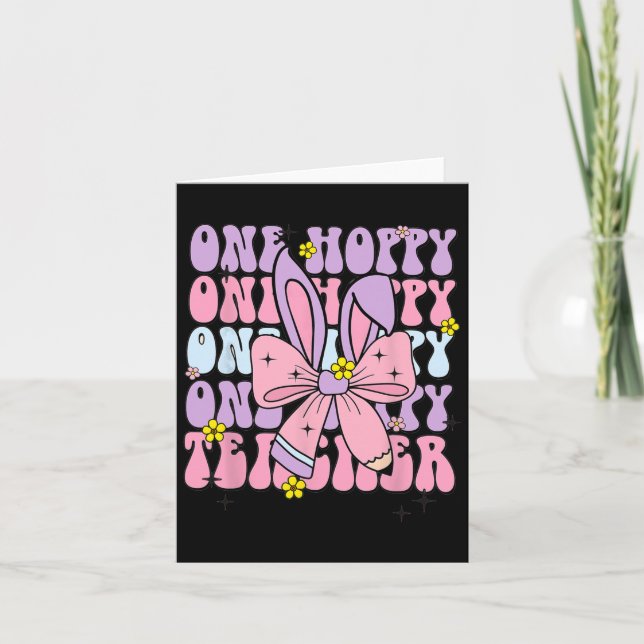 Carte Un Enseignant Hoppy Retro Bunny Enseignant Pâques  (Devant)