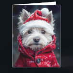Carte Un festival dans la neige<br><div class="desc">Cet adorable West Highland White Terrier est prêt pour les vacances! Habillé d'un chapeau de Père Noël et d'un manteau rouge d'hiver, ce petit chiot saisit parfaitement l'esprit festif. Avec la neige qui dépoussière doucement sa fourrure et son manteau, ce moment merveilleux d'hiver est plein de chaleur et de charme....</div>