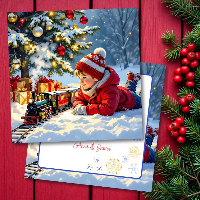 Carte Un garçon et son train de Noël (Créateur téléchargé)