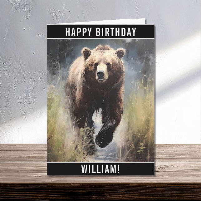 Carte Un Grizzly Bear Joyeux Anniversaire Nom (Créateur téléchargé)