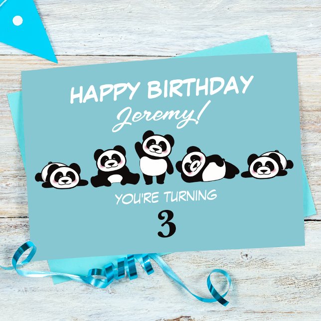 Carte Un groupe de pandas Anniversaire personnalisé (A group of pandas birthday card.)