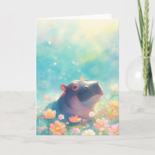 Carte Un hippopotame en fleurs