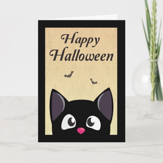 Carte Un joli chat en caricature noir pour Halloween (Devant)