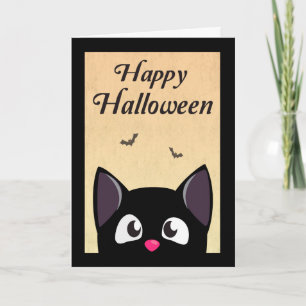 Carte Un joli chat en caricature noir pour Halloween