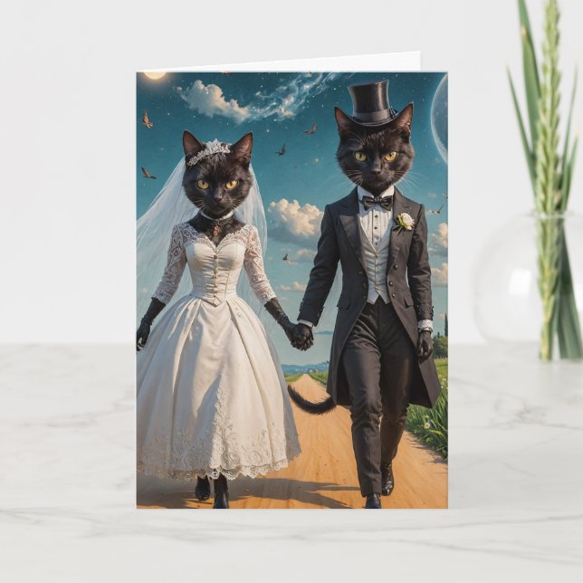 Carte Un jour de mariage d'un couple de chat noir adorab (Devant)