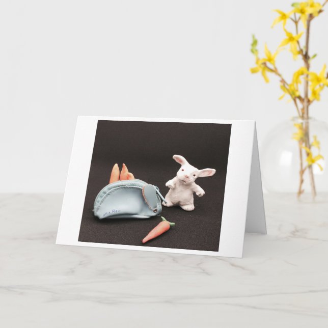 Carte Un lapin avec sa bourse (Fleur jaune)