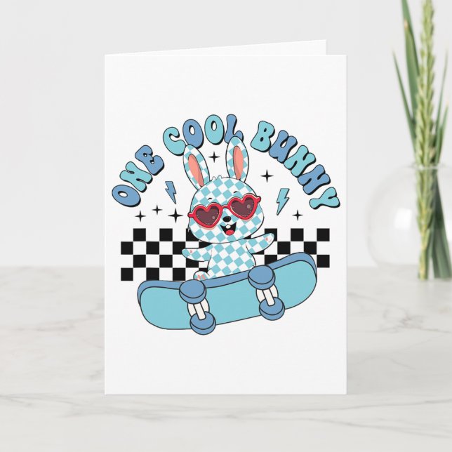 Carte Un lapin de Pâques cool planche à roulettes garçon (Devant)