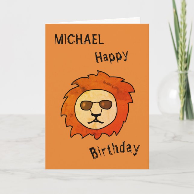 Carte Un lion cool avec un nom de lunettes de soleil (Devant)