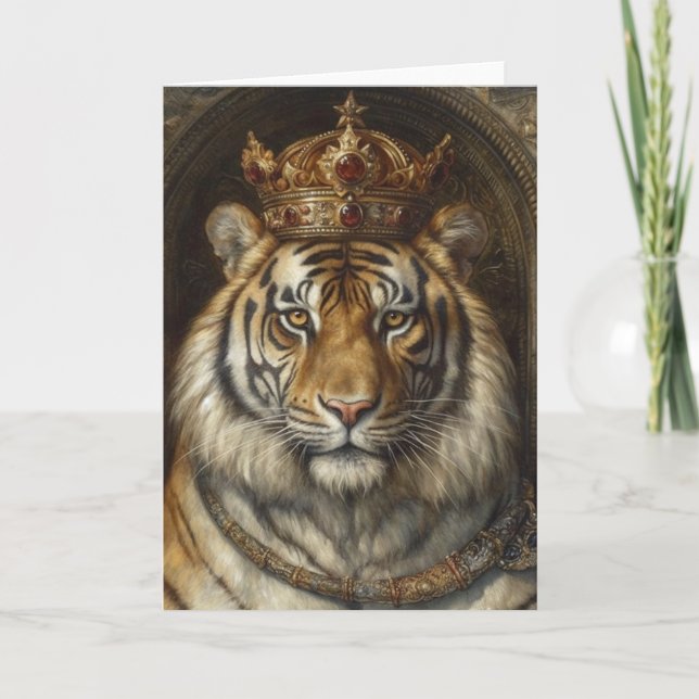 Carte Un magnifique tigre dans une couronne de rubis or (Devant)