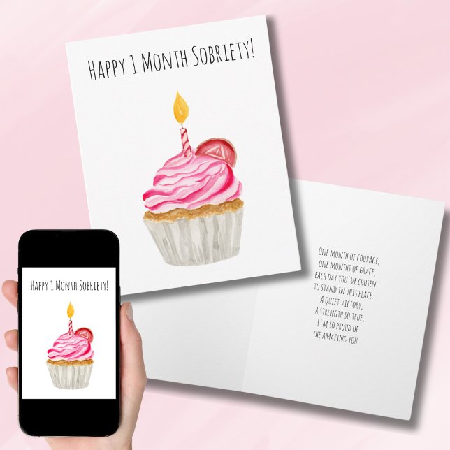 Carte Un Mois Joyeux Cupcake Anniversaire Sobriété (Créateur téléchargé)