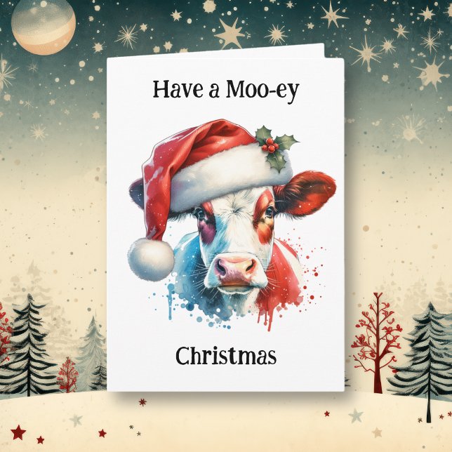 Carte Un Noël Moo-ey | Amusant Vacances Pun Vache (Créateur téléchargé)