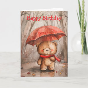 Carte Un ours en peluche mignon à la pluie d'anniversair
