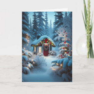 Carte Un petit Cabine dans les bois Noël festif