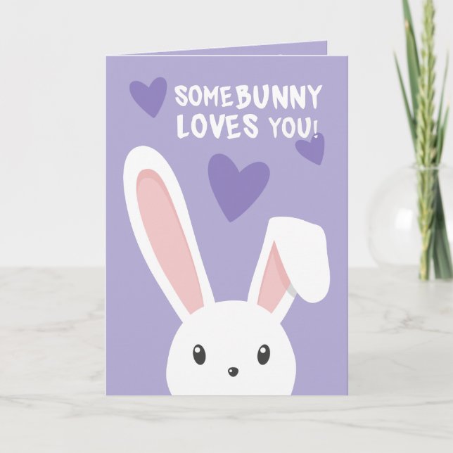 Carte Un petit lapin t'aime Cœurs mignons Saint-Valentin (Devant)