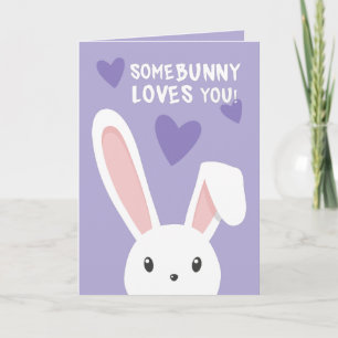 Carte Un petit lapin t'aime Cœurs mignons Violet Saint-V