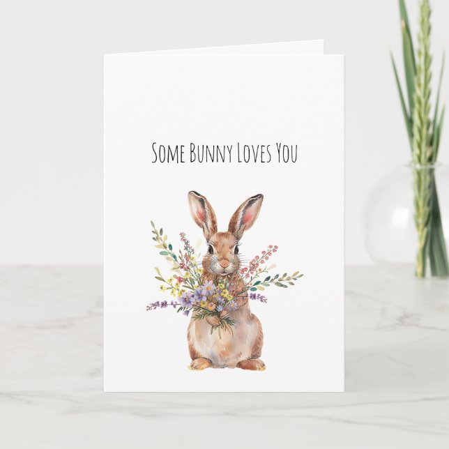 Carte Un petit lapin vous aime Floral Pâques (Devant)