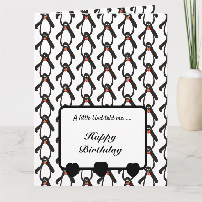 Carte Un petit oiseau m'a dit Penguins Joyeux Anniversai (Devant)