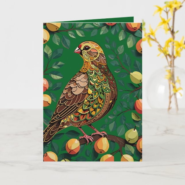 Carte Un pochoir de Perdreau Dans Un Arbre Fruitier (Fleur jaune)