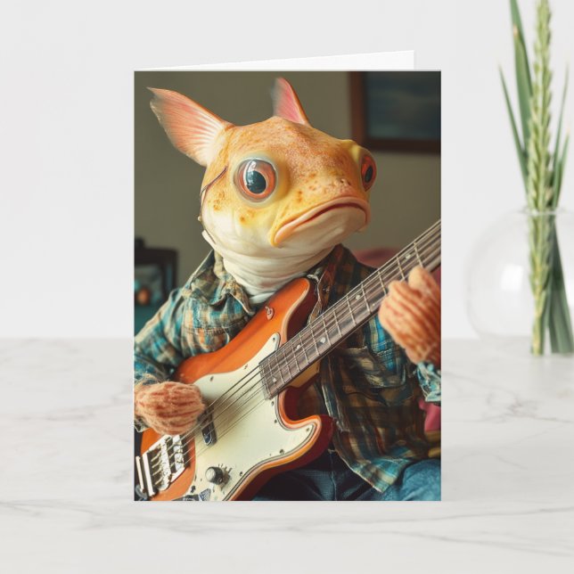 Carte Un poisson-chat amusant jouant de la guitare imagi (Devant)