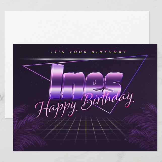 Carte Un prénom lila retro Map Anniversaire (Devant / Derrière)