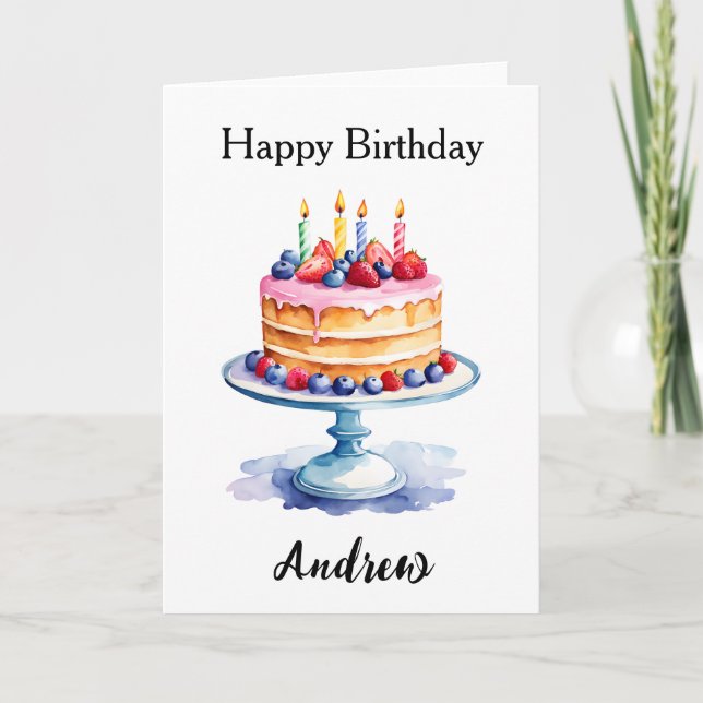 Carte Un simple gâteau d'anniversaire aquarelle pour l'a (Devant)