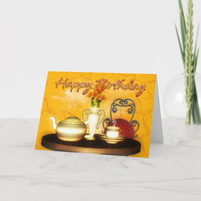 Carte Un thé d'anniversaire, un joyeux anniversaire (Devant)