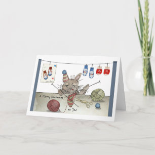 Carte Un Tricot de lapin un Casquette de Noël