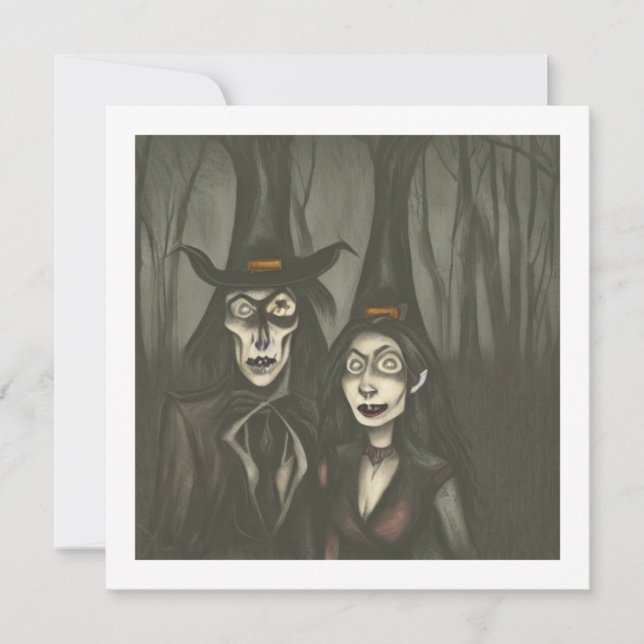 Carte Un vampire et une sorcière à Halloween (Devant)