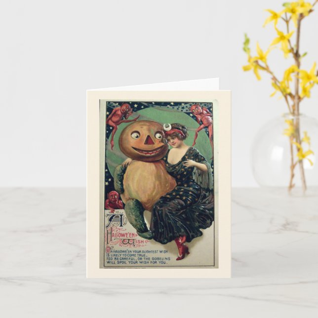 Carte Un vœu d'Halloween Gobelins Vintage (Fleur jaune)