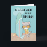 Carte Uncle Birthday Beach Funny Cool Raccoon<br><div class="desc">Envoyez des voeux d'anniversaire d'été cool à votre cher oncle avec cette carte de raton laveur cool. Comme vous pouvez le voir, le raton laveur est si cool avec ses lunettes de soleil allumées en s'appuyant sur sa planche de surf. Ton oncle va sûrement se moquer de sa vie une...</div>