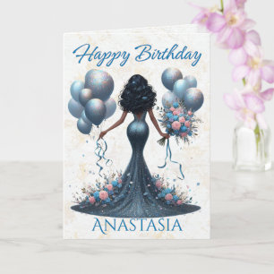 Carte Une Africaine Américaine Glamour Bleu Anniversaire