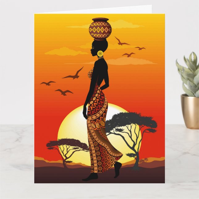 Carte Une belle femme africaine Silhouette sur les solei (Petite plante)