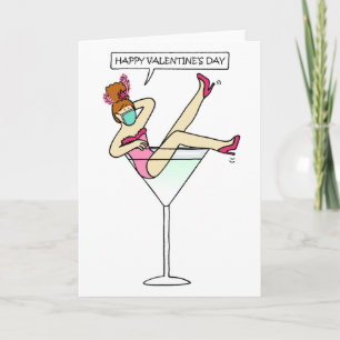 Carte Une dame Heureuse Sainte-Valentin dans un masque f