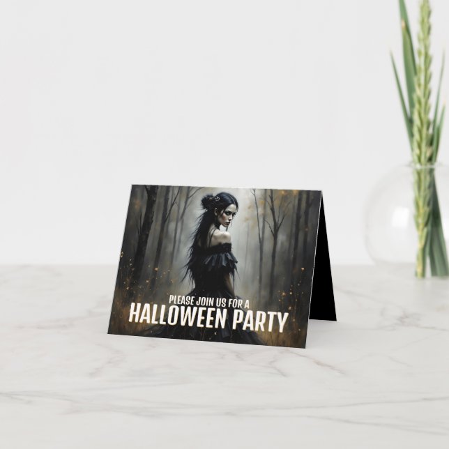 Carte Une dame mystique dans la forêt d'Halloween foncée (Devant)